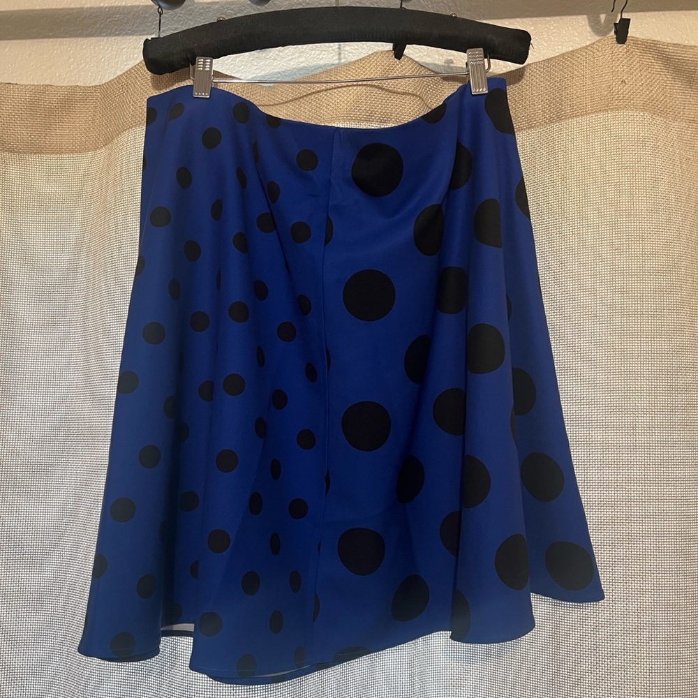 Eloquii Asymmetrical Blue and Black Polka Dot Skirt